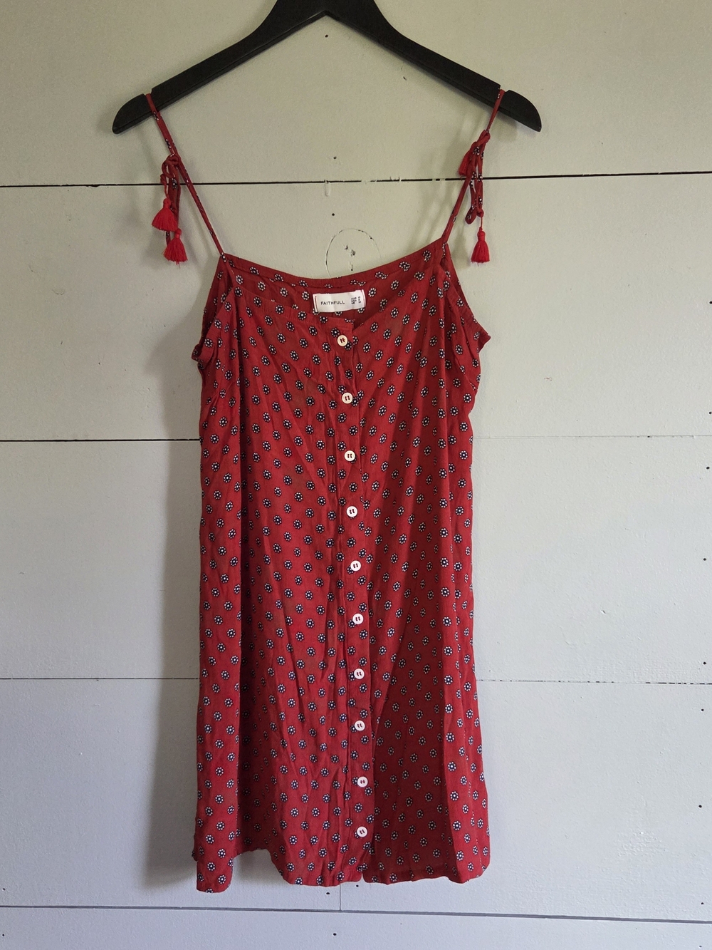 Faithfull Red Floral Button Front V-Neck Short Sundress Strappy Sleeveless USA 8